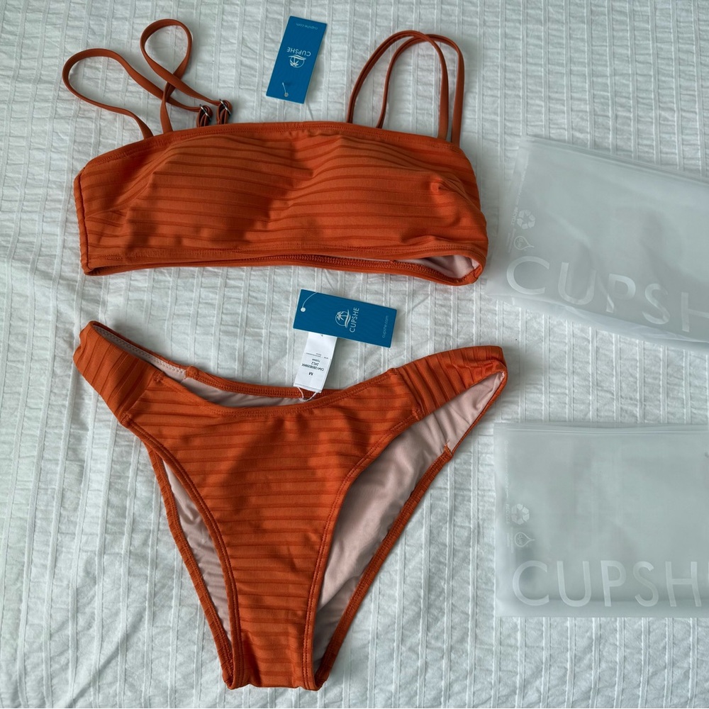 Orange two piece swimsuit